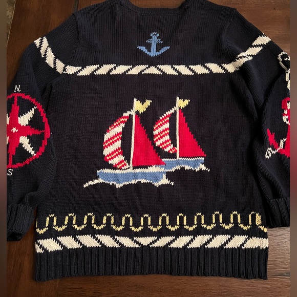 Nautical Vintage Sweater Crazy Horse Full Zip Cardigan Navy Chunky Knit M Warm - Picture 4 of 8